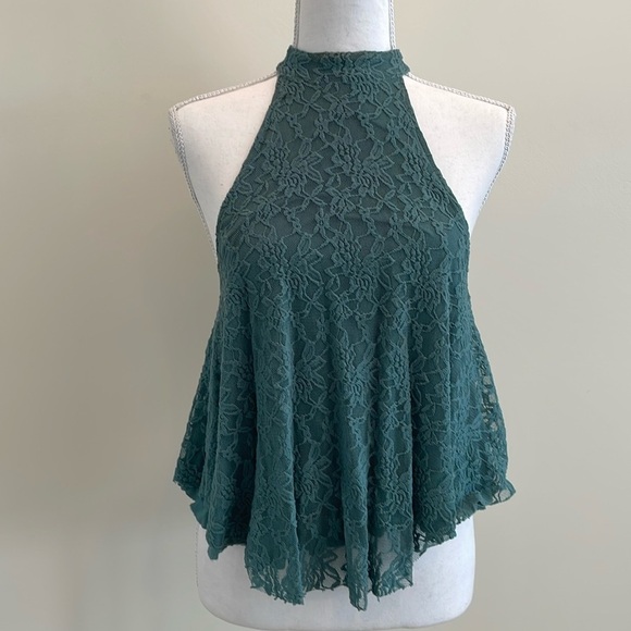 Kimchi Blue Bluish Green Lace Covered Halter Top. EUC - Picture 1 of 6
